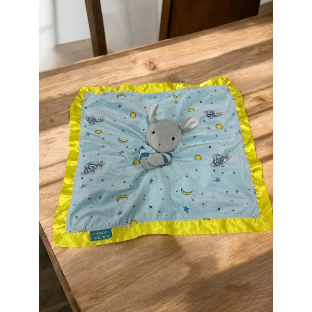 Goodnight Moon Bunny Security Blanket Lovey Blue Yellow Stars Moon‎ Plush